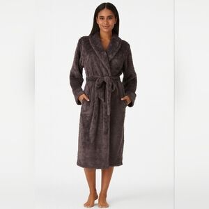 Soma Embraceable Luxe Marble Long Robe Java Brown Fluffy Cozy Warm Small /Medium